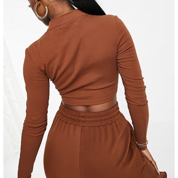 Simmi London Top Womens 6 Corset Tobacco Hook & Eye Cropped Long Sleeve Stretch - Picture 12 of 12